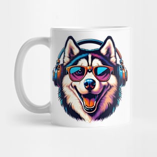 Siberian Husky Smiling DJ with Headphones and Sunglasses Mug